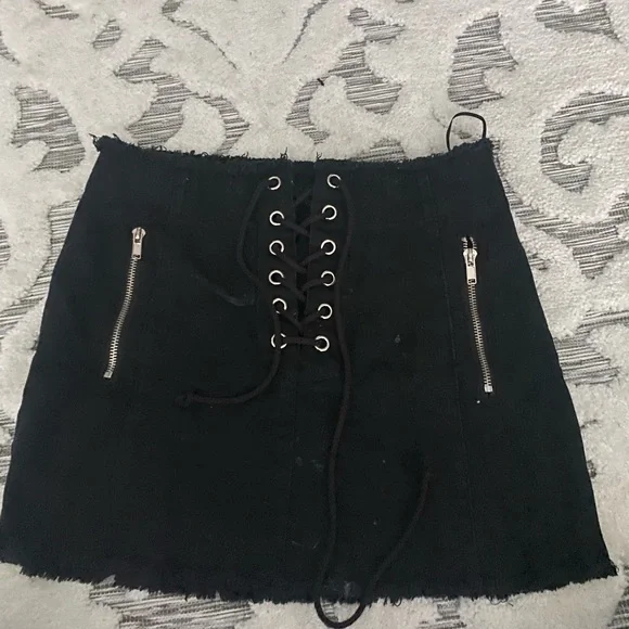 Skirts Black Lace Up Zipper Sides Denim Mini Skirt Poshmark - Main Image